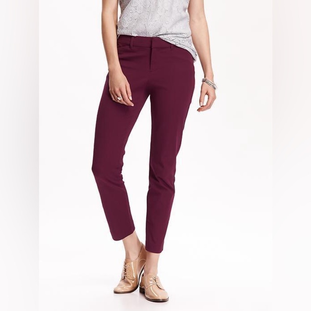 Old Navy The Pixie Mid-Rise Skinny Ankle Pants in Burgundy / Eggplant NWT